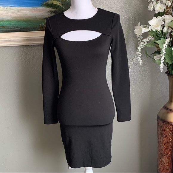 Divided H&M Black Ribbed Keyhole Long Sleeve Bodycon Dress Size 2 - Picture 11 of 16